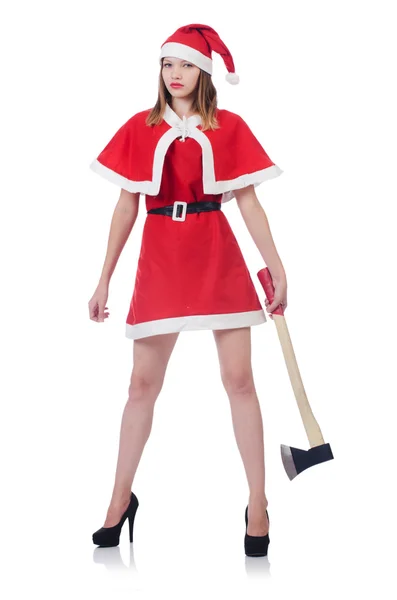 Giovane donna in costume rosso Santa — Foto Stock