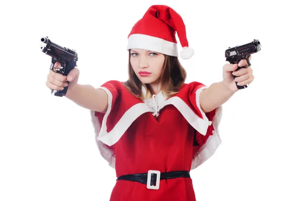 Junge Frau im roten Weihnachtsmannkostüm — Stockfoto