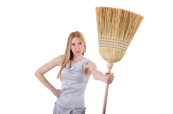 Young woman with broom — Stock Photo, Image