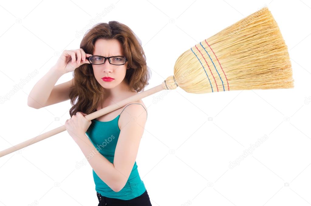 Young woman with broom