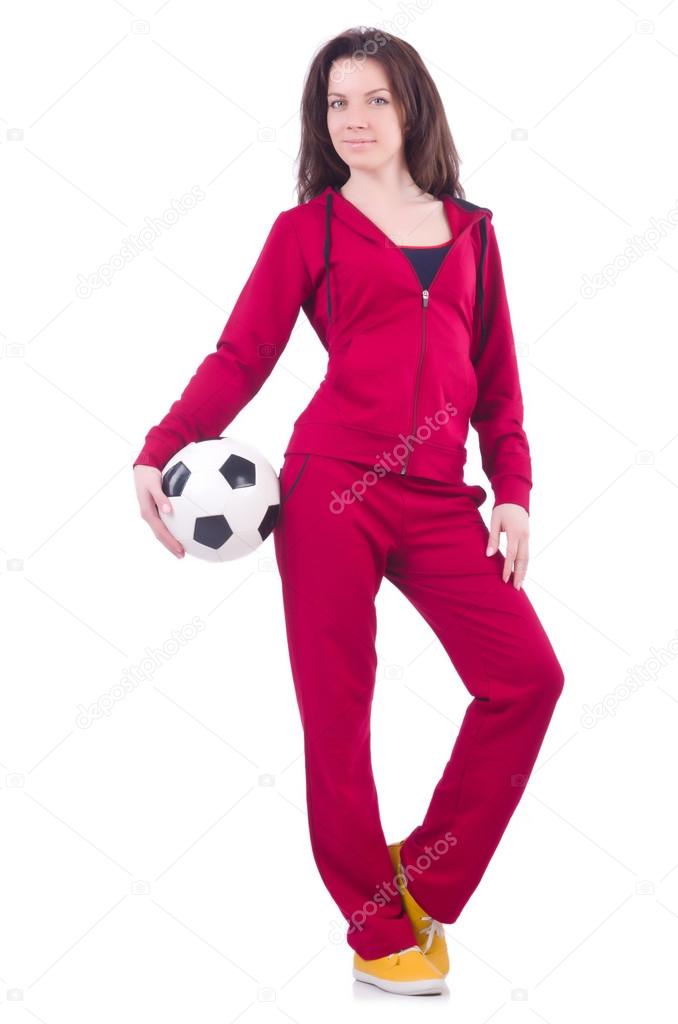 Young woman with football ball