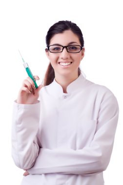 Beyaz şırıngalı kadın doktor