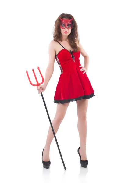 Mujer como diablo rojo en el concepto de Halloween —  Fotos de Stock