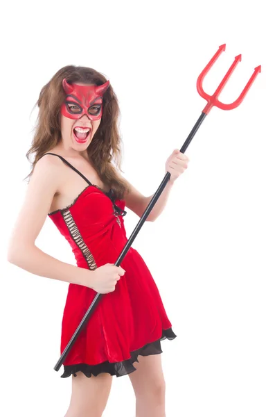 Žena jako červený ďábel v halloween konceptu — Stock fotografie