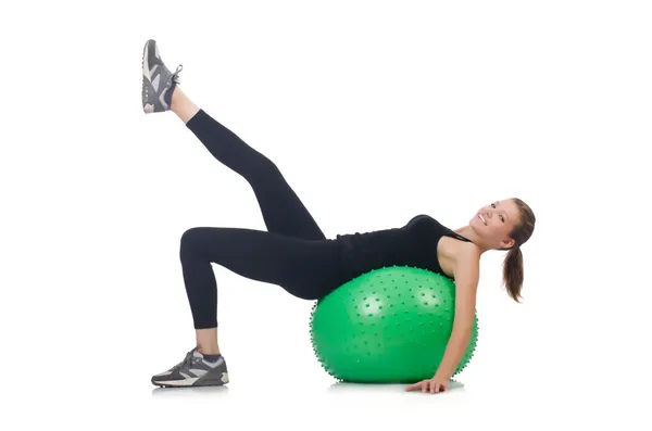 Mujer joven con ejercicio de pelota — Foto de Stock