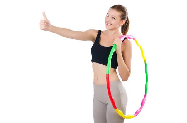 Donna che fa esercizi con hula hoop — Foto Stock