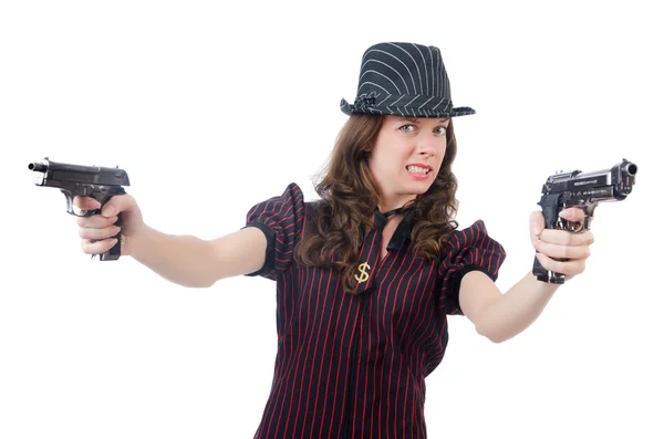 Jeune femme gangster avec des armes — Photo
