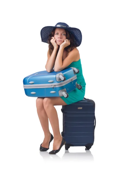 Девушка с чемоданами — стоковое фото