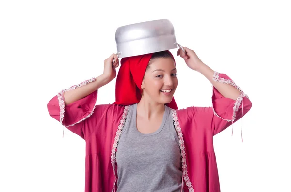 Housewife with pot — Stock Photo, Image