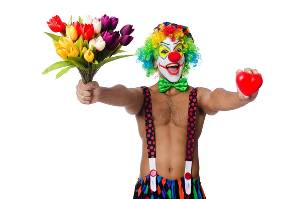 Clown met bloemen — Stockfoto