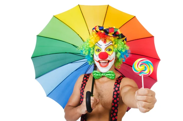 Clown avec parapluie et sucette — Photo