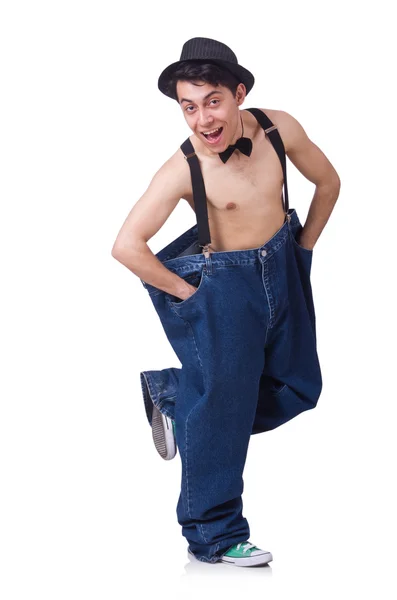 Grappige mens met broek — Stockfoto