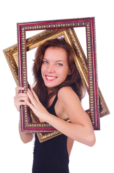 Woman with picture frame — Stock Photo, Image