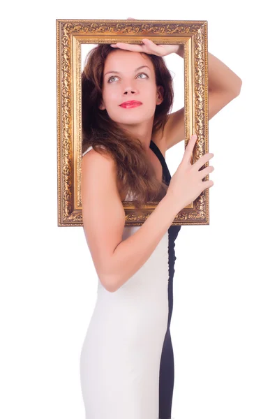 Žena s rámečku obrázku — Stock fotografie