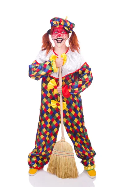 Clown con scopa — Foto Stock