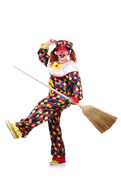 Clown met bezem — Stockfoto