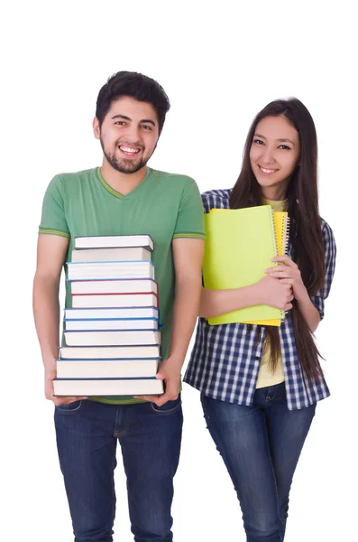 Estudiantes con libros aislados en blanco — Foto de Stock