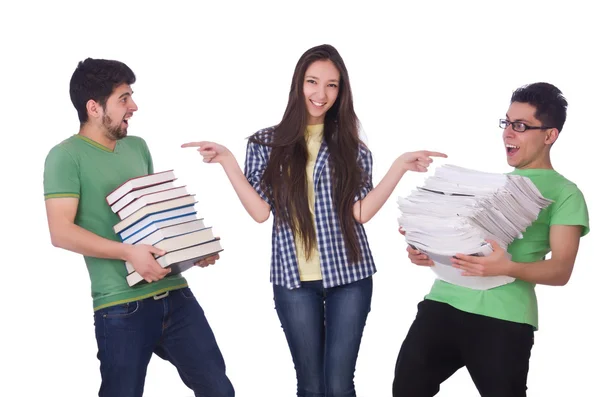 Estudiantes con libros aislados en blanco — Foto de Stock