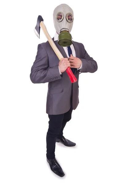 Businessman wearing gas mask — Stock Photo, Image