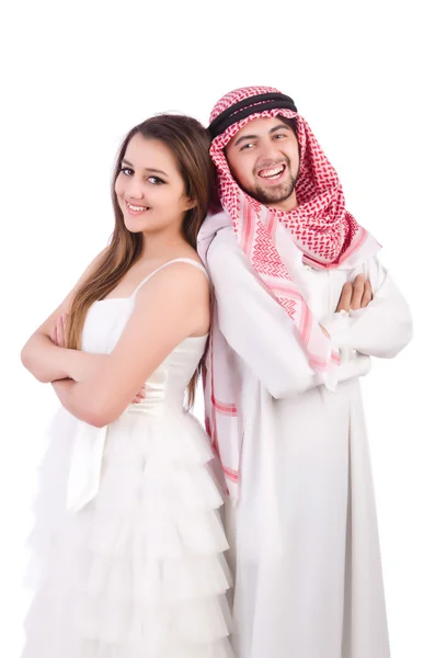 सफेद पर अपनी पत्नी के साथ अरब आदमी — स्टॉक फ़ोटो, इमेज