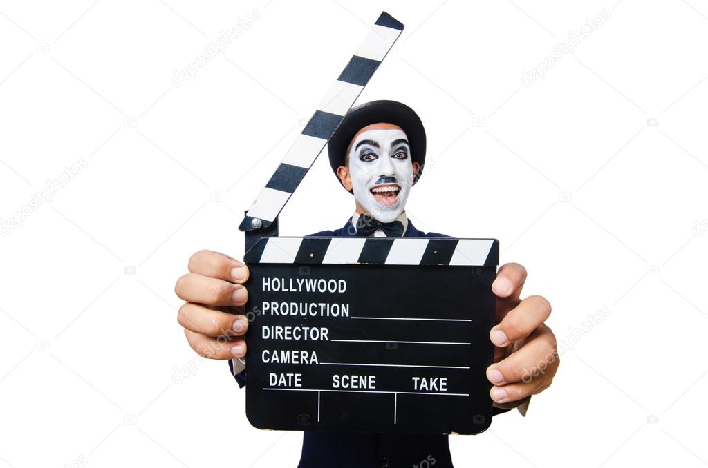 Man with movie clapper