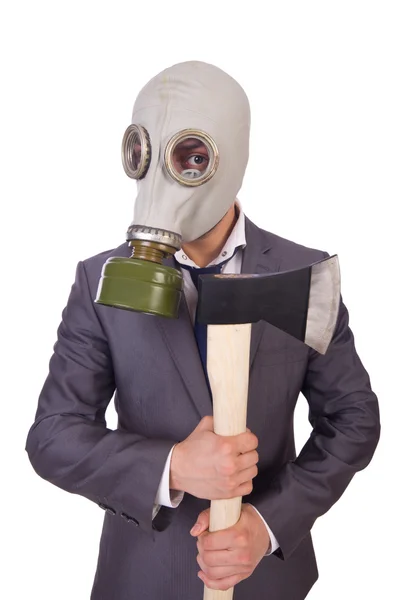 Businessman wearing gas mask — Stock Photo, Image