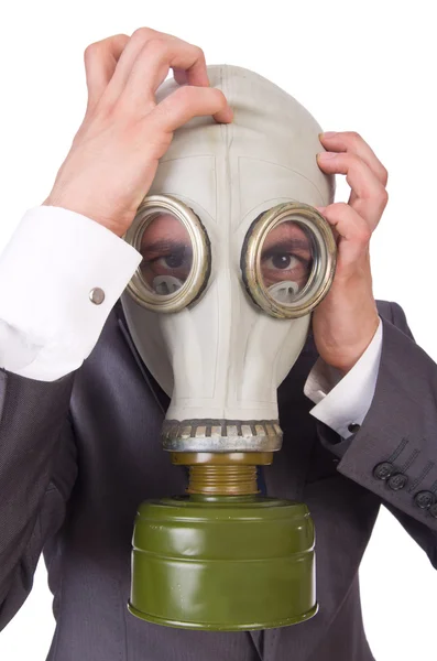 Businessman wearing gas mask — Stock Photo, Image