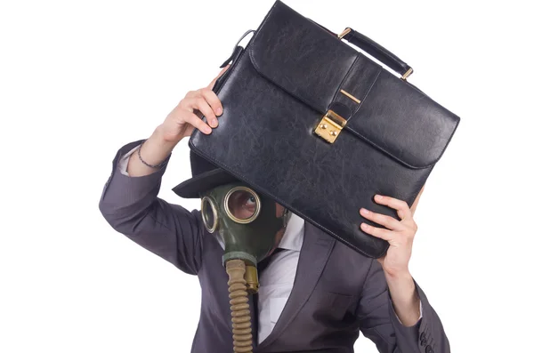 Businessman wearing gas mask — Stock Photo, Image