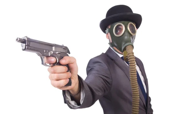 Businessman wearing gas mask — Stock Photo, Image