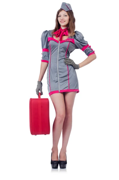 Woman travel attendant with suitcase — Stock Photo, Image