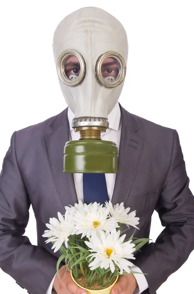 Biznesmen noszenie maski gazowe — Zdjęcie stockowe