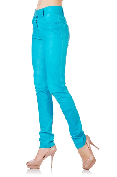 Woman legs in blue trousers — Stock Photo, Image