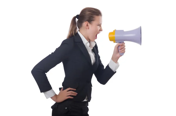 Mujer con altavoz — Foto de Stock