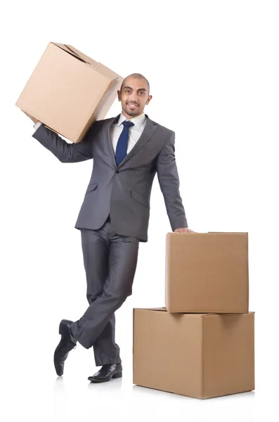 Businessman with boxes — Stock Photo, Image