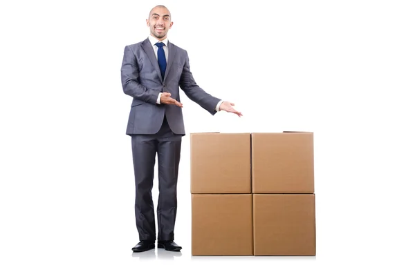 Businessman with boxes — Stock Photo, Image