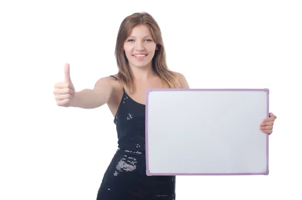 Young woman with blank poster — Stock Photo, Image