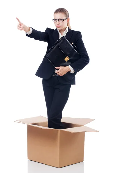 Woman in thinking out of box concept — Stock Photo, Image