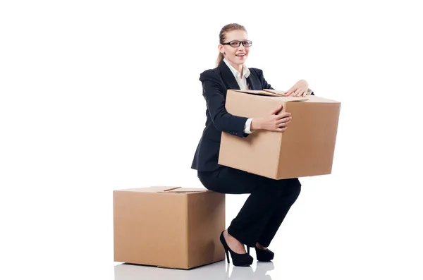 Mujer de negocios con cajas — Foto de Stock