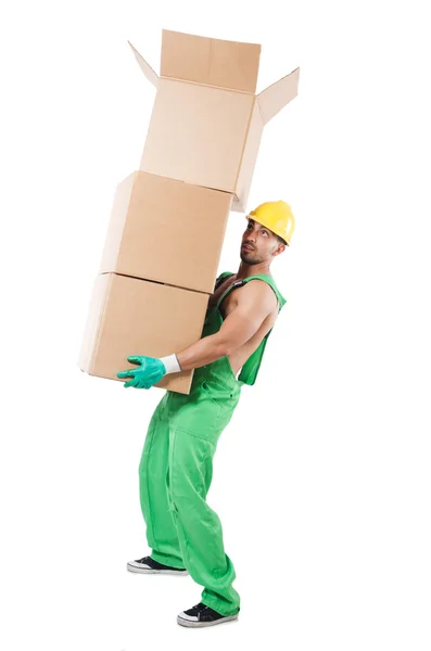 Muž v zelené kombinéze s boxy — Stock fotografie