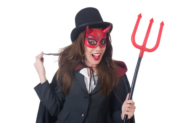 Female wearing devil costume and trident — Stock Photo, Image