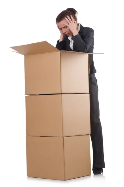 Businesswoman with boxes — Stock Photo, Image