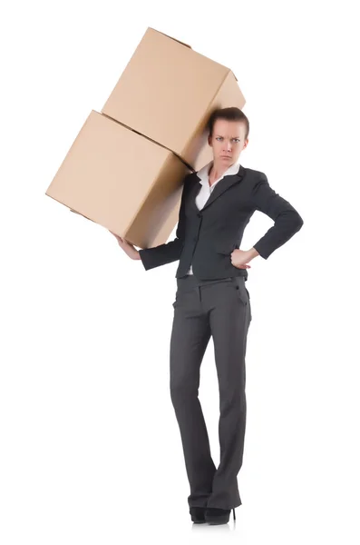 Businesswoman with boxes — Stock Photo, Image