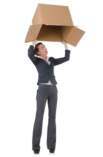Businesswoman with box — Stock Photo, Image