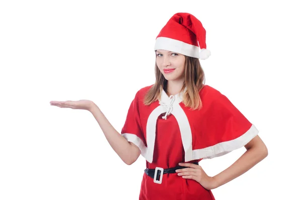 Jovem mulher no vermelho santa traje — Fotografia de Stock