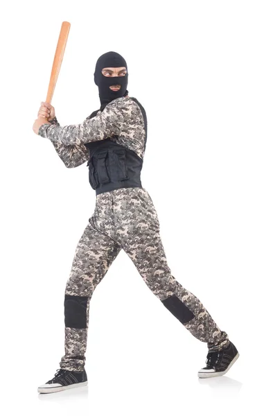 Soldat mit Baseballschläger — Stockfoto