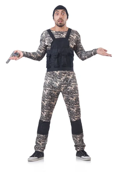 Soldaat in camouflage met pistool — Stockfoto