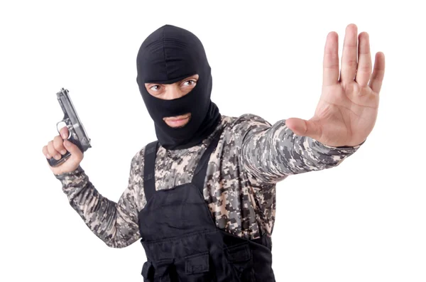 Soldier in camouflage with gun — Stock Photo, Image