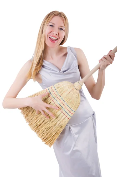 Young woman with broom — Stock Photo, Image