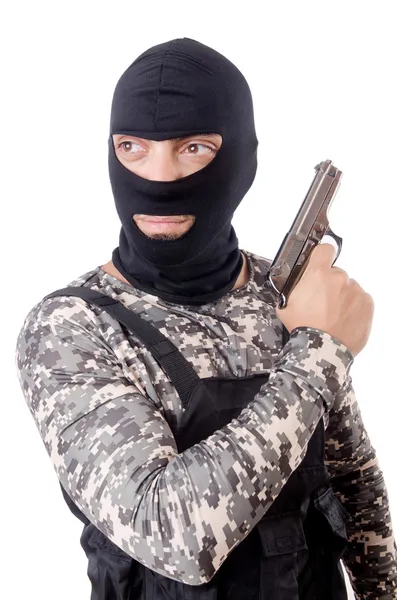 Soldier in camouflage with gun — Stock Photo, Image