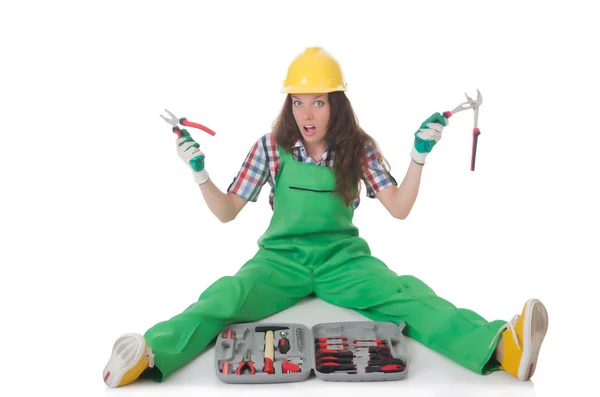 Jeune femme avec boîte à outils — Photo